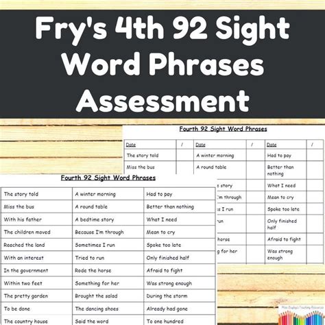 Fry S 4th 92 Sight Word Phrases Assessment Checklist Editable Sight