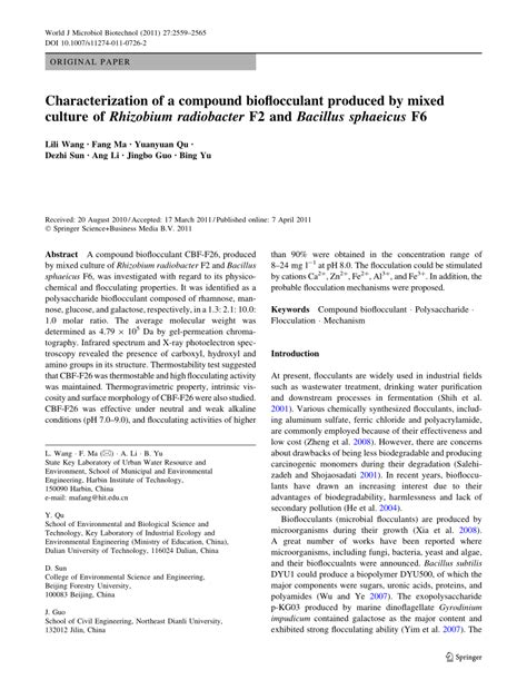 (PDF) Characterization of a compound bioflocculant produced by mixed ...