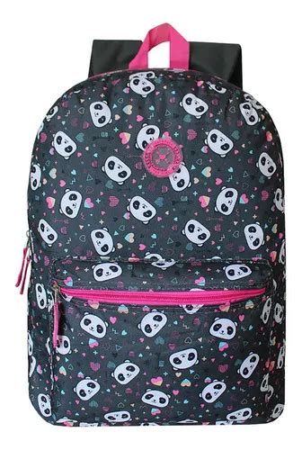 Mochila Escolar Preta De Al As Panda Love Feminina Jovem Parcelamento