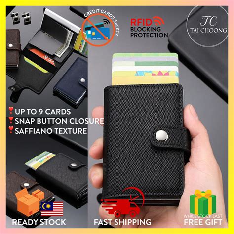 TC BW 119 Saffiano PU Leather Pop Up Metal Card Holder With Snap Button