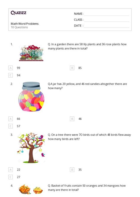 Math Word Problems Worksheets For Nd Grade On Quizizz Free