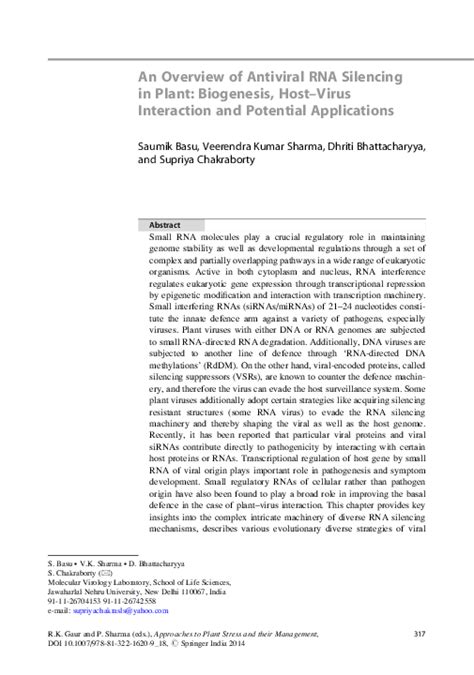 Pdf An Overview Of Antiviral Rna Silencing In Plant Biogenesis Host