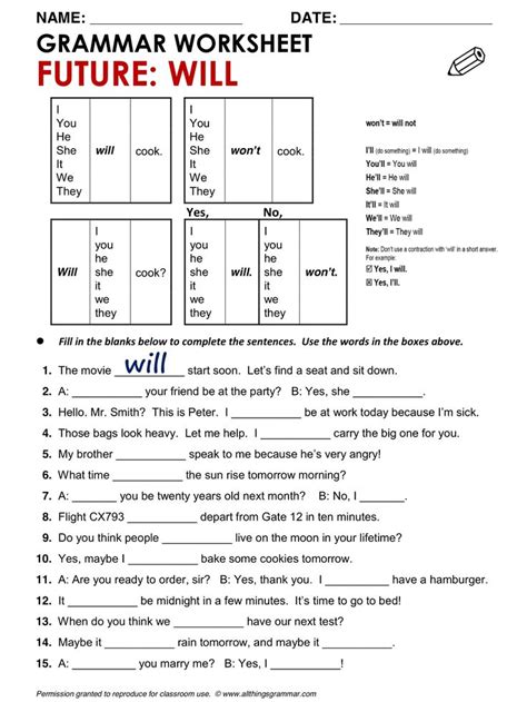 Simple Future Tense Worksheets With Answers