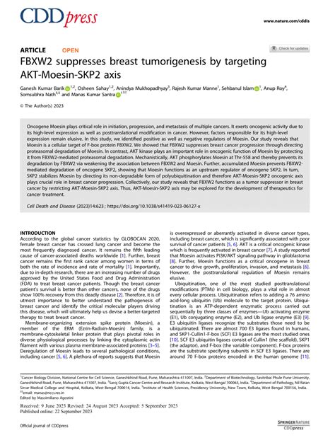 Pdf Fbxw Suppresses Breast Tumorigenesis By Targeting Akt Moesin