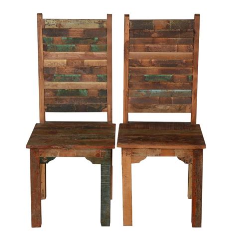 Rustic Distressed Reclaimed Wood Multi Color Dining Chairs Set Of 2