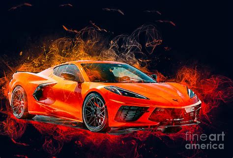 Chevrolet Corvette C8 Orange cars Drawing by Marietta Beatty - Pixels