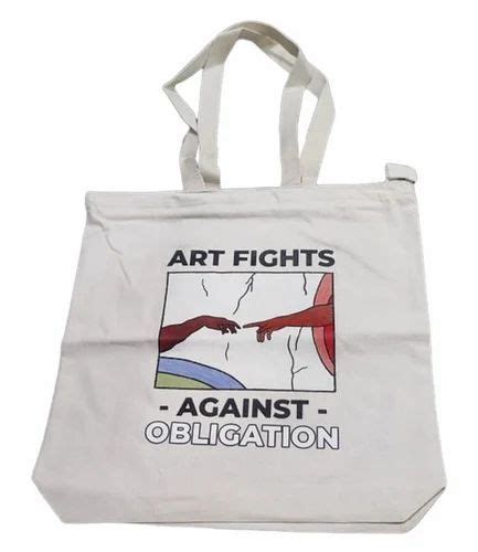 Loop Handle White Printed Canvas Tote Bag Size Dimension 20x10inch At