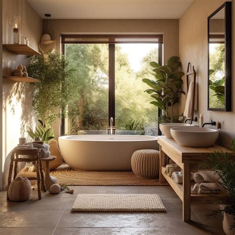 Premium AI Image | a bathtub with plants on the wall and a plant in the ...