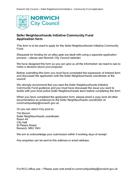 Fillable Online Safer Neighbourhoods Initiative Community Fund