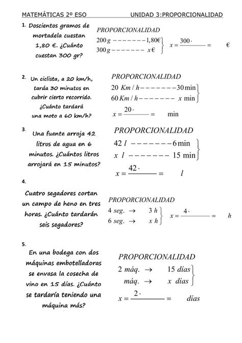 Ejercicio de 2º ESO PROPORCIONALIDAD Secundaria matematicas