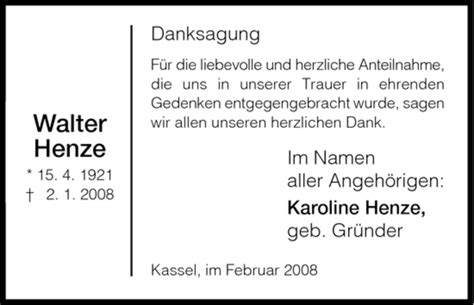 Traueranzeigen Von Walter Henze Trauer HNA De