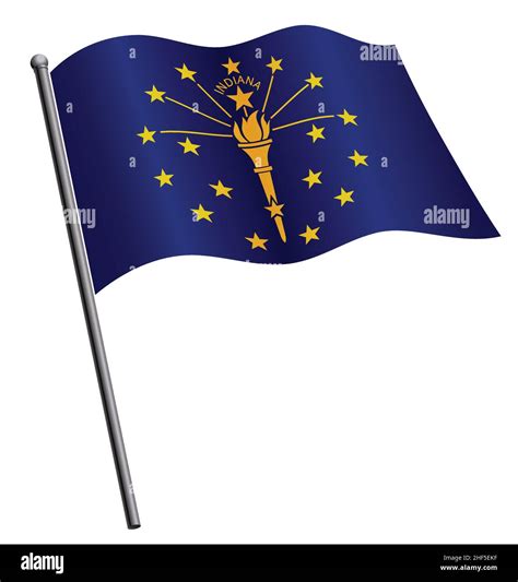 Accurate Correct Indiana In State Flag Flying Waving On Flagpole Silk