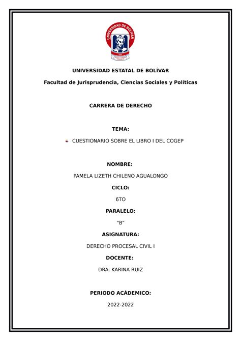 Cuestionario Derecho Procesal Civil I Universidad Estatal De