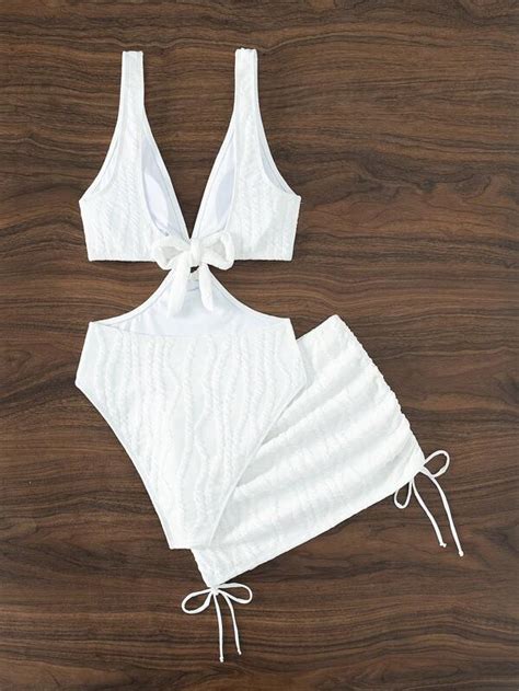 Shein Swim Sxy Cut Out Ring Linked One Piece Swimsuit With Beach Skirt Shein Usa