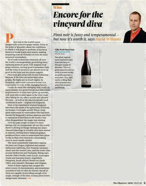 Villa Wolf Pinot Noir The Observer News Abs Wine Agencies
