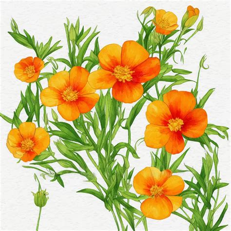 Premium Photo A Watercolor Painting Of Orange Poppies With Green