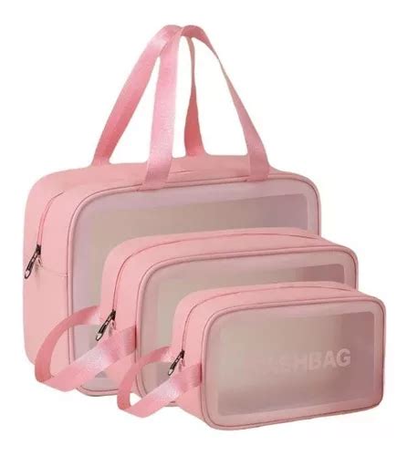 Kit Necess Ires Feminina Maquiagem Cosm Ticos Viagem Praia R Cor Rosa