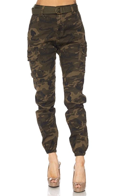 Belted Olive Camouflage Cargo Jogger Pants S Xxxl