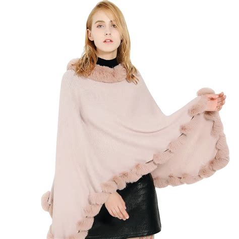 Quality Luxury Brand Womens Ponchos And Capes Faux Fur Collar Wrap