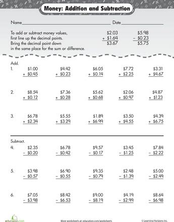 Money Practice Addition Subtraction