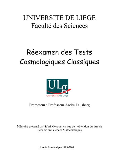 Pdf R Examen Des Tests Cosmologiques Classiques