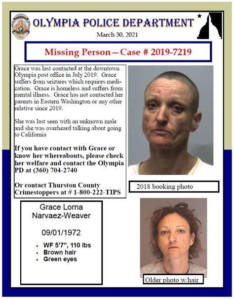 Olympia Police Dept On Twitter 🚨missing Person Grace Lorna Narvaez