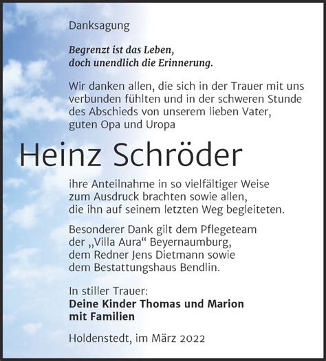 Traueranzeigen von Heinz Schröder abschied nehmen de