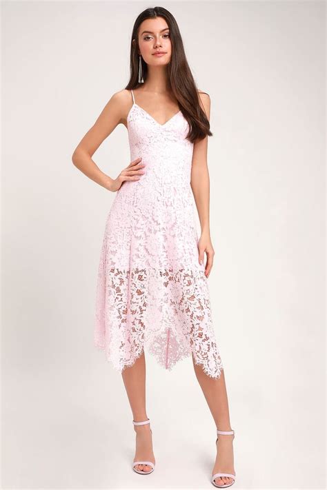 One Wish Light Blush Pink Lace Midi Dress