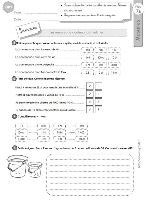 Cm Exercices Les Mesures De Capacites Tableau De Conversion
