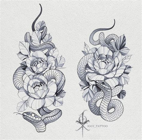 Pin By On Snake Tattoo Design Black Ink Tattoos Flower