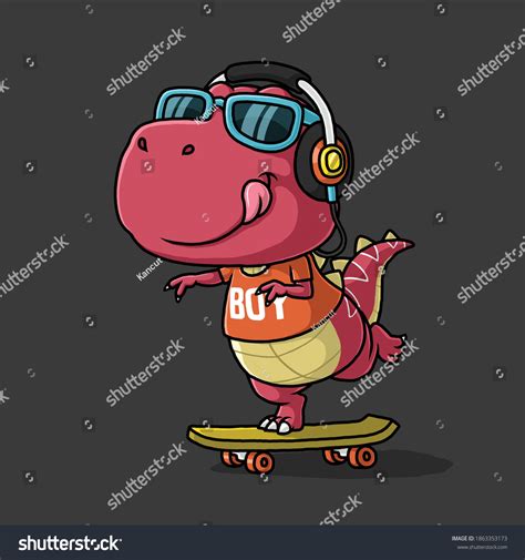 Cool Dinosaur Playing Skateboard Tshirt Design Stock Vector Royalty