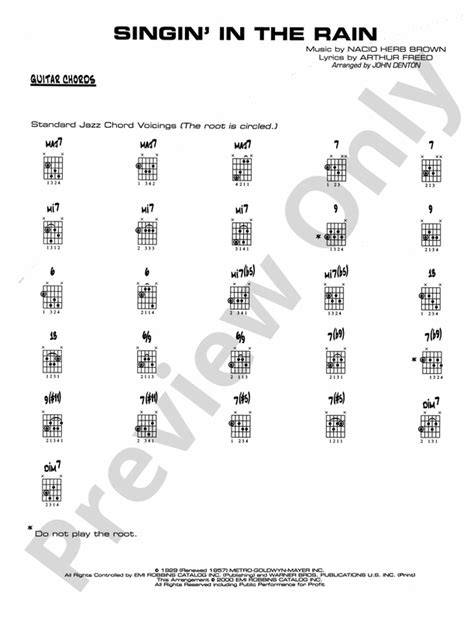 Singin In The Rain Guitar Chords Guitar Chords Part Digital Sheet Music Download