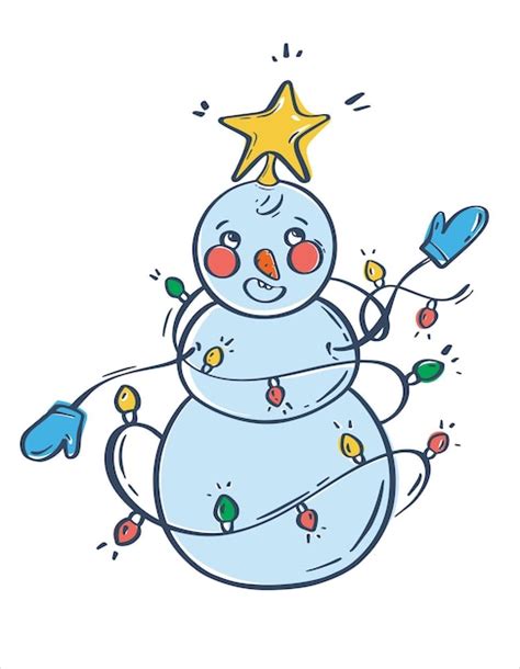 Boneco De Neve Bonito L Mpadas Coloridas E Uma Estrela Vetor De