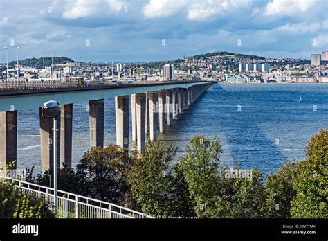 The Tay Road Bridge across the River Tay from Newport-on-Tay to Dundee in Scotland UK with ...