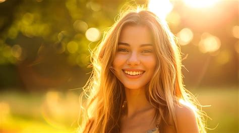 Premium Photo A Woman With Long Blonde Hair Smiling In The Sun