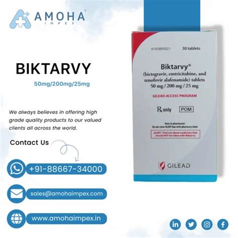 Biktarvy Tablets Bictegravir 50mg Emtricitabine 200mg And Tenofovir