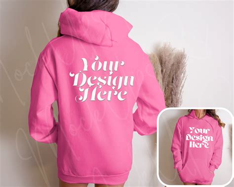 Front And Back Safety Pink Gildan 18500 Mockups Pink Hoodie Etsy