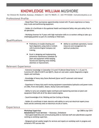 Knowledge William Mushore Resume PDF