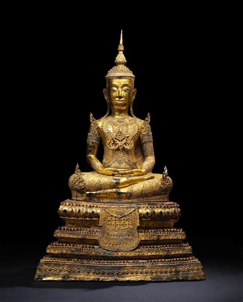 A Copper Alloy And Lacquer Gilt Figure Of A Seated Crowned Buddha Artsalon