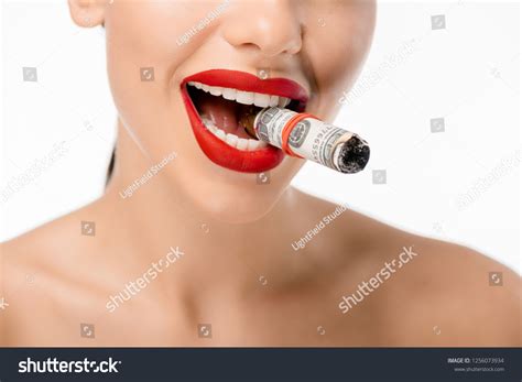 Cropped Shot Happy Naked Woman Smoking Stock Photo