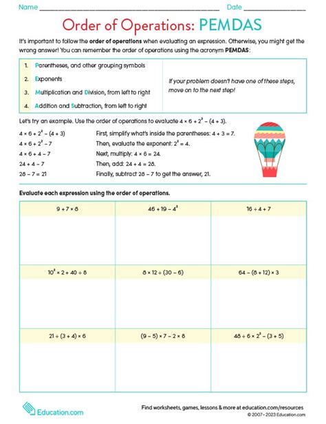 PEMDAS Problems - Worksheets Library