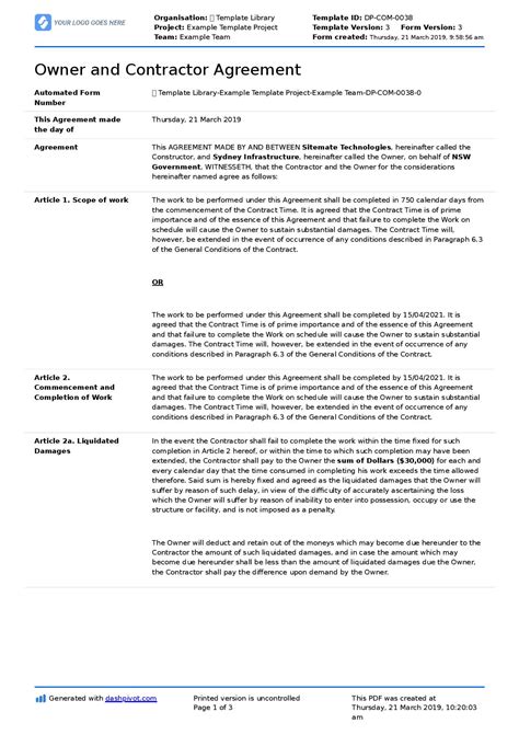 Contractor Client Agreement Template