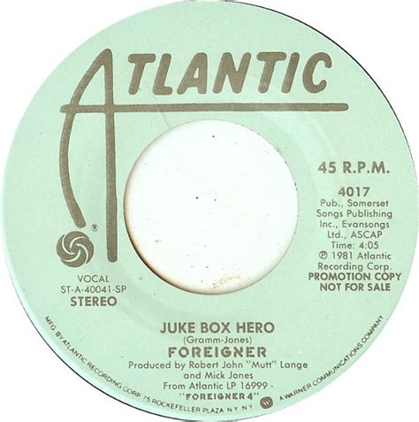 Foreigner - Juke Box Hero (1982, SP, Vinyl) | Discogs