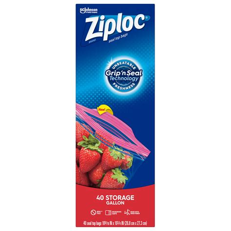 Ziploc Brand Storage Gallon Bags With Grip N Seal Technology Count