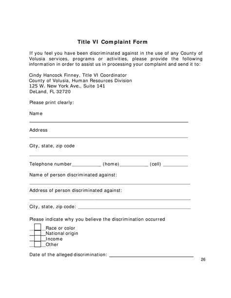 County Of Volusia Florida Title Vi Complaint Form Fill Out Sign Online And Download Pdf