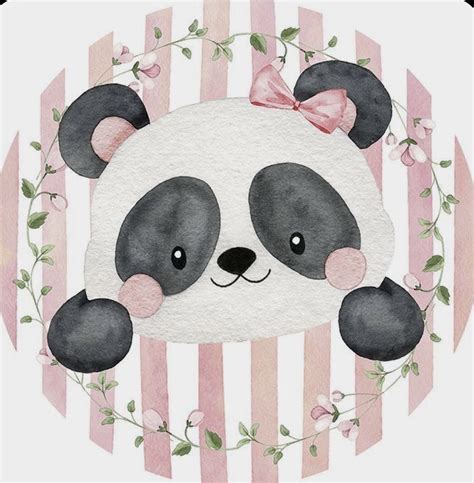 Panda Bear With Pink And White Stripes Surrounded By Flowers