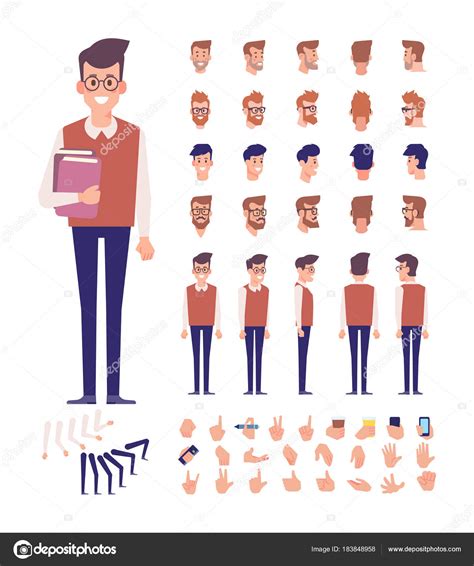 Front Side Back View Animated Character Separate Parts Body Student — Stock Vector © Oksana_L ...