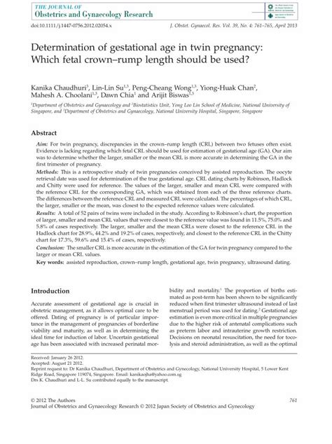 Pdf Determination Of Gestational Age In Twin Pregnancy Which Fetal