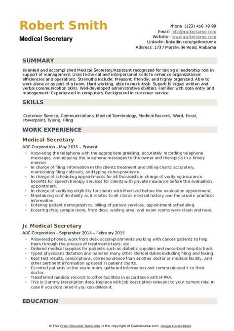 10 Medical Secretary Resume Samples And Templates For 2025