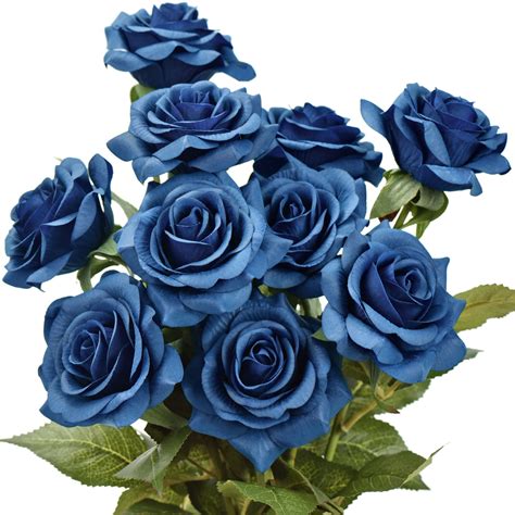 Real Touch 10 Stems Royal Blue Silk Artificial Roses Flowers ‘petals F